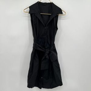 Theory Belted Collared Dress Black Cotton Size 6